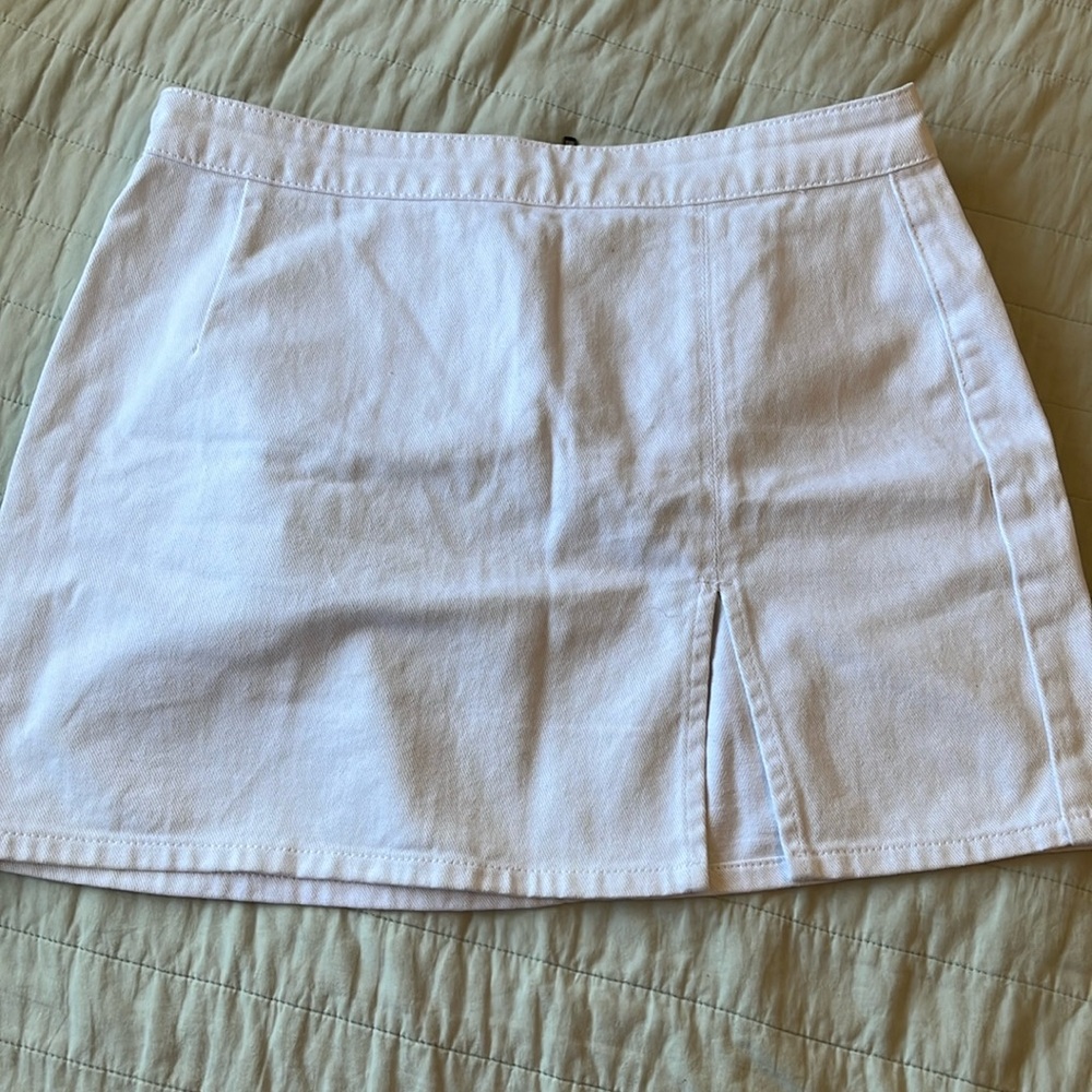 white skirt denim slit a line mini